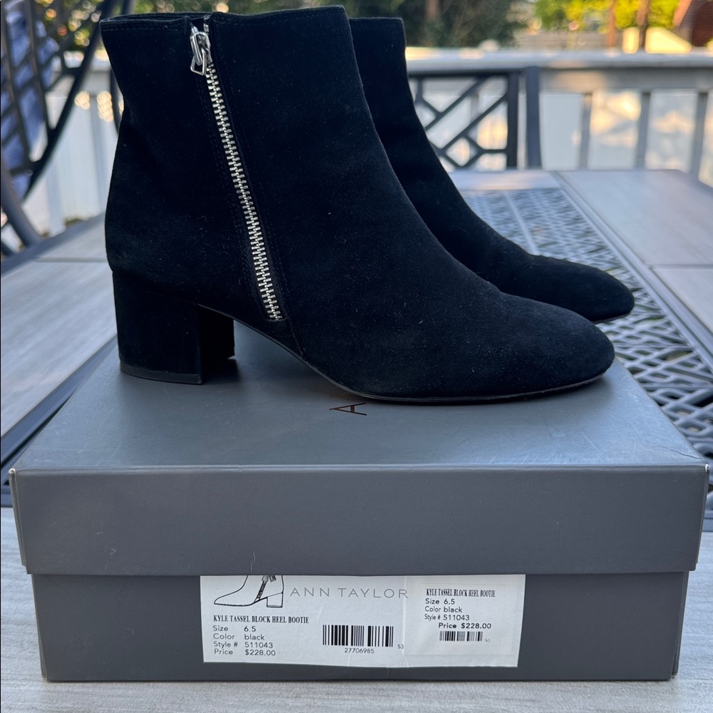 Ann Taylor Black Suede Block Heel Boots